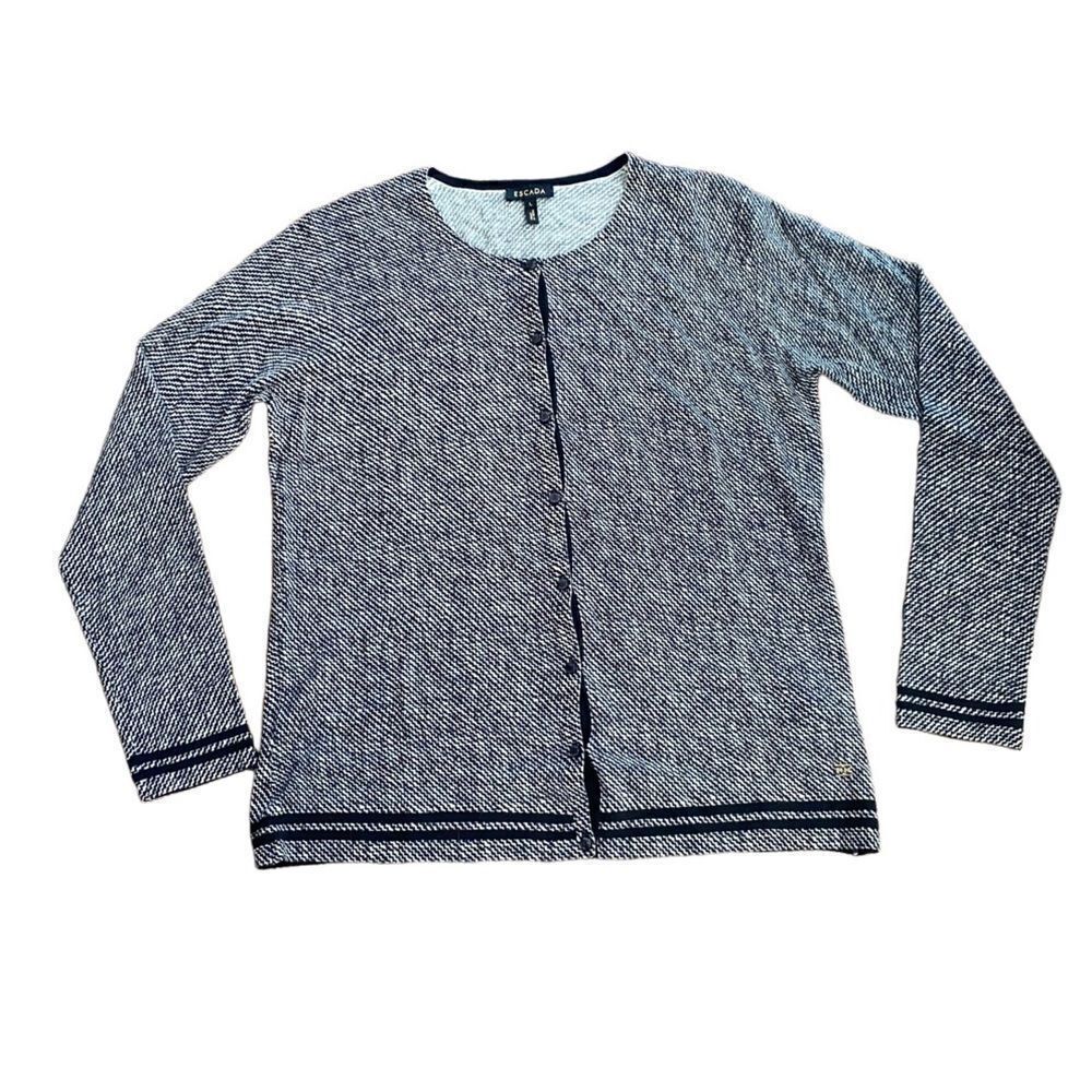 Escada 100% Wool Cardigan Large Black White